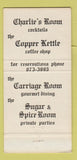 Matchbook Cover - Charlie's Room Bishop CA 30 Strike