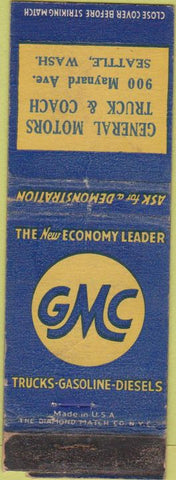 Matchbook Cover - GMC Trucks Coaches Seattle WA WORN