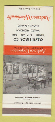 Matchbook Cover - Andersen Windows Kryske Bros Lumber Waltz MI 30 Strike