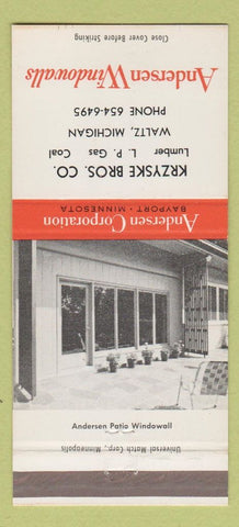 Matchbook Cover - Andersen Windows Krzyske Bros Lumber Waltz MI 30 Strike