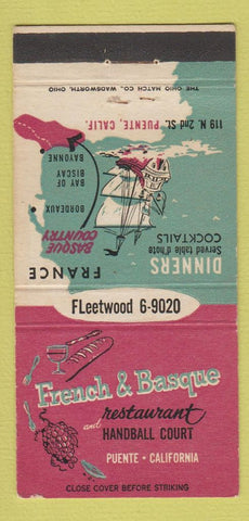 Matchbook Cover - French & Basque Restaurant Puente CA 30 Strike