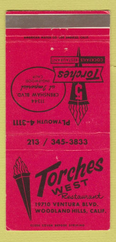 Matchbook Cover - 5 Torches Woodland Hills CA Inglewood  30 Strike