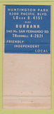 Matchbook Cover - Community Bank Burbank Huntington Park CA WEAR 30 Strike