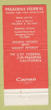 Matchbook Cover - Pasadena Federal Savings CA 30 Strike