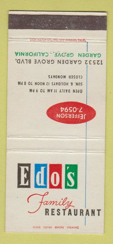 Matchbook Cover - Edo's Restaurant Garden Grove CA WORN BACK 30 Strike