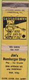 Matchbook Cover - Jim's Hamburgers NO TOWN WORN