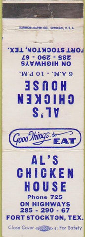Matchbook Cover - Al's Chicken House Fort Stockton TX