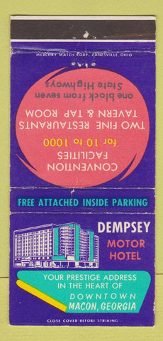 Matchbook Cover - Dempsey Motor Hotel Macon GA 30 Strike