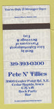 Matchbook Cover - Pete n Tillies Cedar Rapids IA 30 Strike
