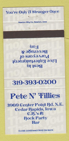 Matchbook Cover - Pete n Tillies Cedar Rapids IA 30 Strike