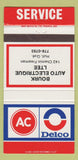 Matchbook Cover - AC Delco Bourk Auto Electric Hull QC 30 Strike