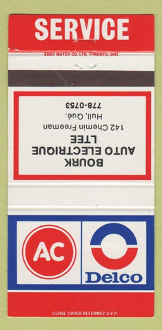 Matchbook Cover - AC Delco Bourk Auto Electric Hull QC 30 Strike
