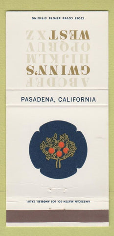 Matchbook Cover - Gwinn's West Pasadena CA 30 Strike