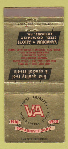Matchbook Cover - Vanadium Alloys Latrobe PA WEAR 30 Strike