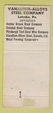 Matchbook Cover - Vanadium Alloys Latrobe PA WEAR 30 Strike