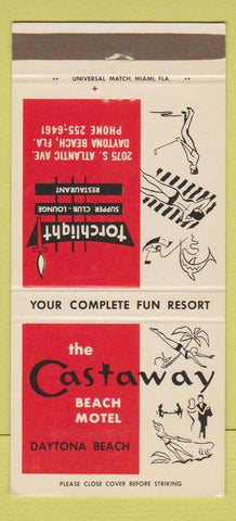 Matchbook Cover - The Castaway Beach Motel Daytona Beach FL girlie 30 Strike