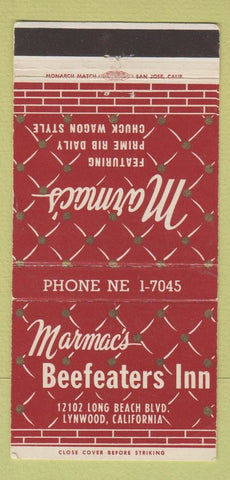 Matchbook Cover - Marmac's Beefeaters Inn Lynwood CA 30 Strike