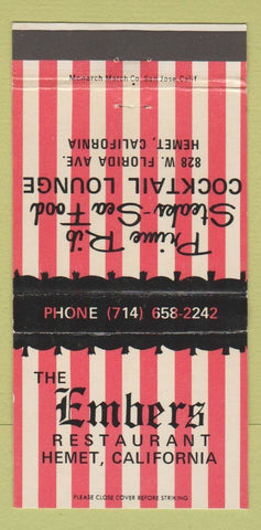 Matchbook Cover - Embers Restaurant Hemet CA 30 Strike