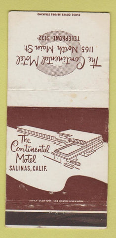 Matchbook Cover - Continental Motel Salinas CA WEAR 30 Strike