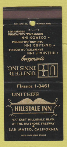Matchbook Cover - United's Hillsdale Inn San Mateo CA 30 Strike