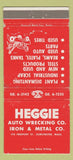 Matchbook Cover - Heggie Auto Wrecking Iron Metal Dorchester MA WEAR 30 Strike