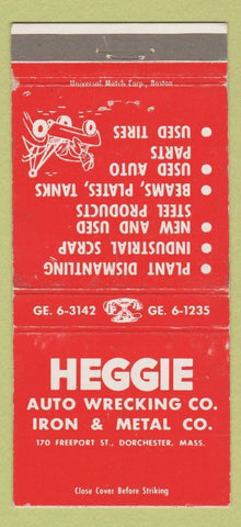 Matchbook Cover - Heggie Auto Wrecking Iron Metal Dorchester MA WEAR 30 Strike