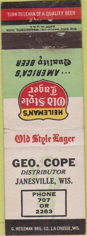 Matchbook Cover - Old Style Beer Janesville WI POOR BACK