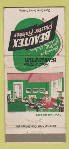 Matchbook Cover - Beautex Plaster Finishes Lebanon PA WEAR 30 Strike