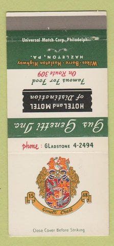 Matchbook Cover - Gus Genetti Inn Hazleton PA 30 Strike