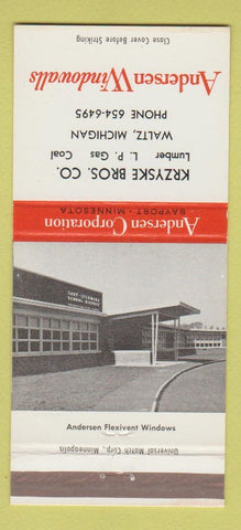 Matchbook Cover - Andersen Windows Krzyske Bros Lumber Waltz MI 30 Strike
