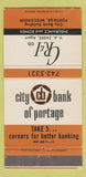 Matchbook Cover - City Bank of Portage WI 30 Strike