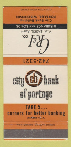 Matchbook Cover - City Bank of Portage WI 30 Strike
