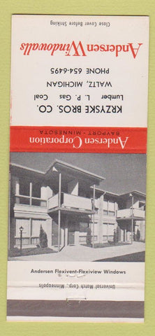 Matchbook Cover - Andersen Windows Krzyske Bros Lumber Waltz MI 30 Strike