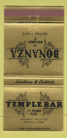 Matchbook Cover - Temple Bar Bonanza San Francisco CA 30 Strike