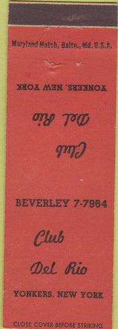 Matchbook Cover - Club Del Rio Yonkers NY
