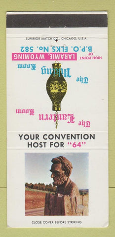 Matchbook Cover - Elks Lodge Laramie WY Abraham Lincoln 1964 30 Strike
