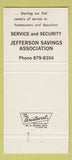 Matchbook Cover - Jefferson Savings West Jefferson OH 30 Strike