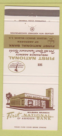 Matchbook Cover - First National Bank Aberdeen SD Milbank  30 Strike