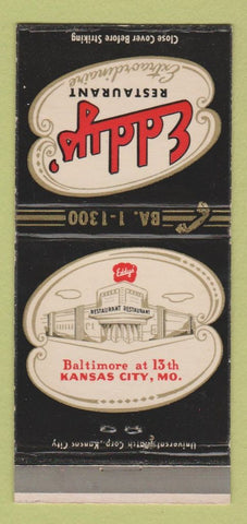 Matchbook Cover - Eddys' Restaurant Kansas City MO 30 Strike