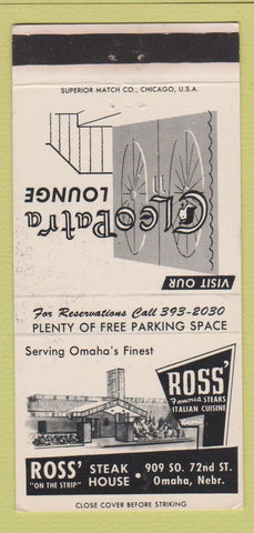 Matchbook Cover - Ross' Steak House Omaha NE Cleopatra Lounge 30 Strike