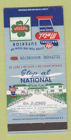 Matchbook Cover - National Motel Washington PA 30 Strike