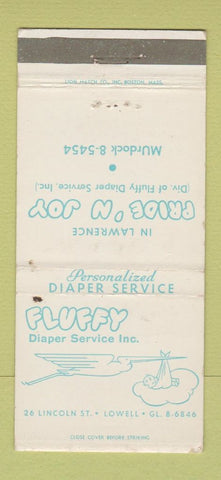 Matchbook Cover - Fluffy Diaper Service Lowell MA WORN 30 Strike