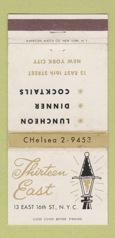 Matchbook Cover - Thirteen East New York City restaurant WEAR 30 Strike