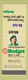 Matchbook Cover - Mobil oil gas Budget Car Rentals Australia girlie