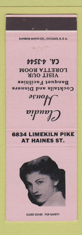 Matchbook Cover - Claudia House Restaurant Philadelphia PA girlie
