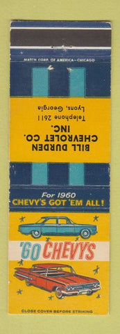 Matchbook Cover - Bill Durden Chevrolet Lyons GA low phone # 1960