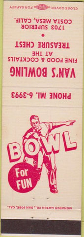 Matchbook Cover - Van's Bowling Costa Mesa CA
