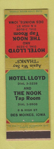 Matchbook Cover - Hotel Lloyd Des Moines IA Nook Tap Room