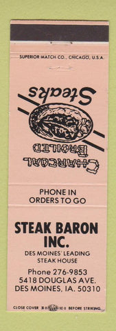 Matchbook Cover - Steak Baron Restaurant Des Moines IA
