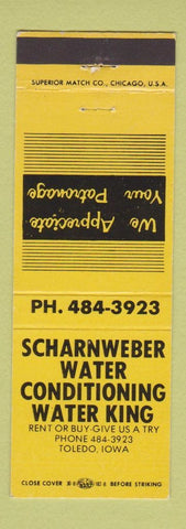 Matchbook Cover - Scharnweber Water Conditioning Toledo OH